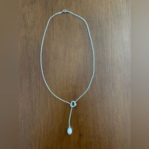 Elsa Peretti Open Heart Lariat Necklace silver w/PEARL